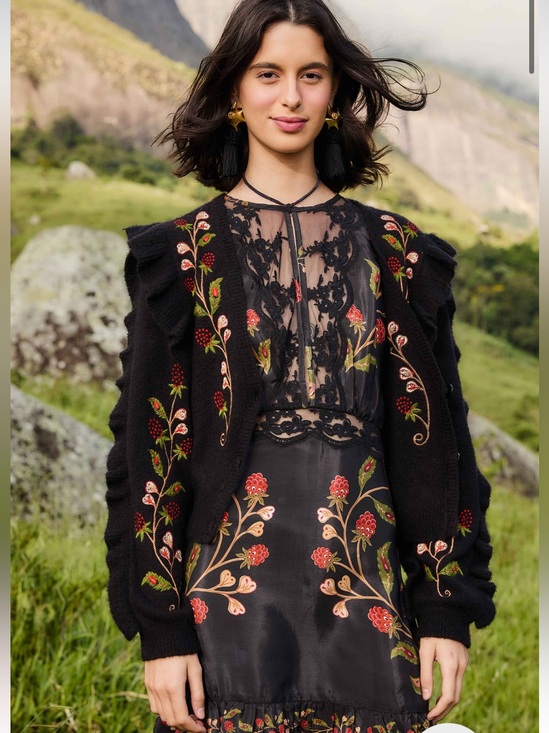 FARM Rio Sweaters - Nwt farm Rio Black Berry Embroidery
Knit Cardigan 300$ summer embroidered boho